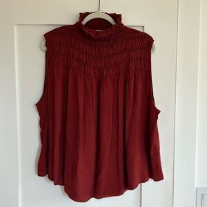 Frame burgundy shirred sleeveless mock neck top